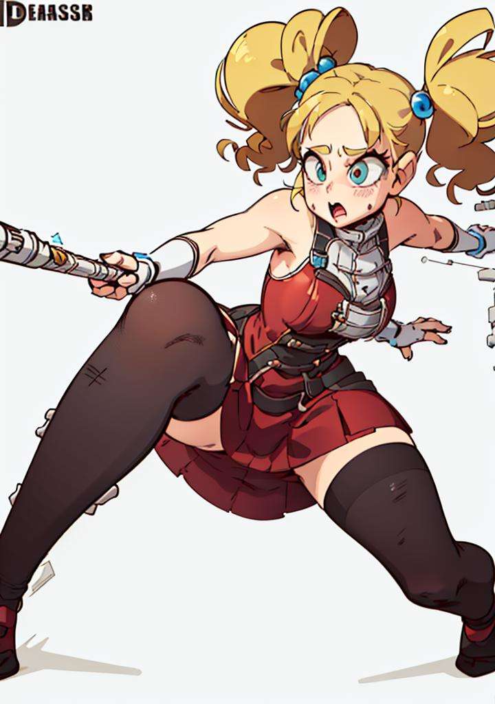 1girl, cute, blonde hair, long hair, (hair bobbles, down twintails), (red short dress, black legwear:1.2),  cute pose,(masterpiece:1.2), (best quality, highest quality), (ultra detailed), (8k, 4k, intricate),(full-body-shot), (Cowboy-shot:1.4), (50mm), (highly detailed:1.2),(detailed face:1.2), detailed_eyes,(gradients),(ambient light:1.3),(cinematic composition:1.3),(HDR:1),Accent Lighting,extremely detailed CG unity 8k wallpaper,original, highres,(perfect_anatomy:1.2),(white background:1.4), (simple background), (dynamic_angle:1.2), (dynamic_pose:1.2), (rule of third_composition:1.3), (dynamic_perspective:1.2), (dynamic_Line_of_action:1.2), <lora:Diives_style-20:0.8>