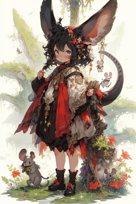 best quality,masterpiece,illustration,1girl,solo,full body,Blank background,(Fantasy world style:1.1),(Animal ear:1.1),tail,(Cute style:1.1),(Mouse:1.2),