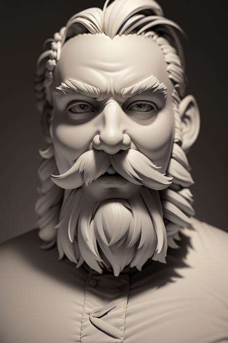 Gray clay style,(masterpiece, best quality), Grayscale，facial hair, solo, mustache, 1boy, beard, male focus, braid, old man, old, monochrome