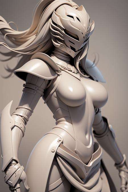 Gray clay style,(masterpiece, best quality), Grayscale,a woman in armor, full armor,helmet,armor,extra arms,breastplate, dainty, perfect face, pretty face, lush detail, 