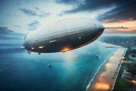 analog gloomy aerial photo of a (rigid airship, <lora:lz129:0.8>), ((nighttime)), (over a tropical beach), High Detail, Sharp focus, (photorealism), realistic, best quality, 8k, award winning, dramatic lighting, epic, cinematic, masterpiece, rim light,