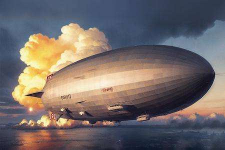 analog gloomy aerial photo of a (rigid airship, <lora:lz129:0.8>), ((nighttime)), (explosion), High Detail, Sharp focus, (photorealism), realistic, best quality, 8k, award winning, dramatic lighting, epic, cinematic, masterpiece, rim light,