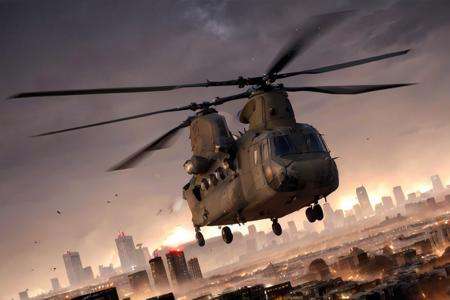 analog gloomy aerial photo of a black (Chinook helicopter, <lora:ch1n00k:0.8>), ((nighttime)), (flying low through a (city on fire) at night), city ruins, (urban combat), ((explosions in the background)), High Detail, Sharp focus, (photorealism), realistic, best quality, 8k, award winning, dramatic lighting, epic, cinematic, masterpiece, rim light, (action movie), ambient fog:1.5, war,  depth of field, dutch angle, motion blur, 