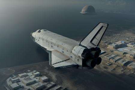 analog gloomy aerial photo of a (NASA Space Shuttle, <lora:shuttl3:0.8>), ((nighttime)), flying over abandoned alien city ruins, High Detail, Sharp focus, (photorealism), realistic, best quality, 8k, award winning, dramatic lighting, epic, cinematic, masterpiece, rim light, action movie, war,