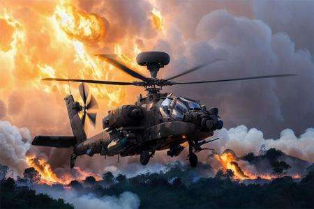 analog gloomy aerial photo of an (Apache helicopter, <lora:ap4ch3:1>), ((nighttime)), (flying over Vietnam jungle (on fire) at night), (explosions on the ground), heavy rain, (tracer gunfire), High Detail, Sharp focus, (photorealism), realistic, best quality, 8k, award winning, dramatic lighting, epic, cinematic, masterpiece, rim light, (action movie), war,  depth of field, dutch angle, 