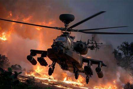 analog gloomy aerial photo of an (Apache helicopter, <lora:ap4ch3:1>), ((nighttime)), (flying over Vietnam jungle (on fire) at night), (explosions on the ground), barricades, (tracer gunfire), High Detail, Sharp focus, (photorealism), realistic, best quality, 8k, award winning, dramatic lighting, epic, cinematic, masterpiece, rim light, (action movie), war,  depth of field, dutch angle, 