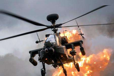 analog gloomy aerial photo of an (Apache helicopter, <lora:ap4ch3:1>), ((nighttime)), (flying over Vietnam jungle (on fire) at night), (explosions on the ground), barricades, (tracer gunfire), High Detail, Sharp focus, (photorealism), realistic, best quality, 8k, award winning, dramatic lighting, epic, cinematic, masterpiece, rim light, (action movie), war,  depth of field, dutch angle, 