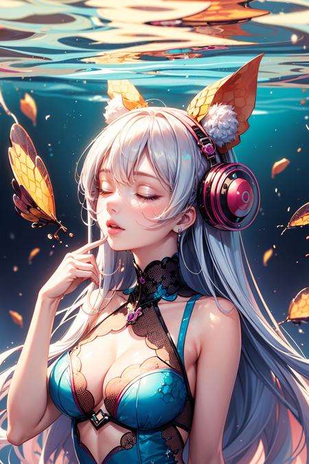 masterpiece, best quality, 1girl, closed eyes, upper body, splashing, abstract, psychedelic, neon, (honeycomb pattern), (creative:1.3), sy3, SMM, fantasy00d, hands behind back, <lora:more_details:0.5>