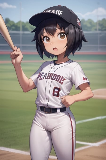 masterpiece, best quality, <lora:PeniLora-10:0.7>, peni parker, baseball cap, baseball uniform, baseball bat, baseball field, 