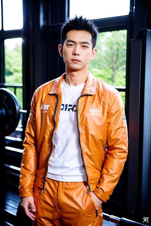 best quality, ultra high res, (photorealistic:1.4),bust shot,gym,1boy,standing,gym suit ,lixian,(looking at viewer), (closeup) <lora:Chinese male idol V3.1-000003:0.7>