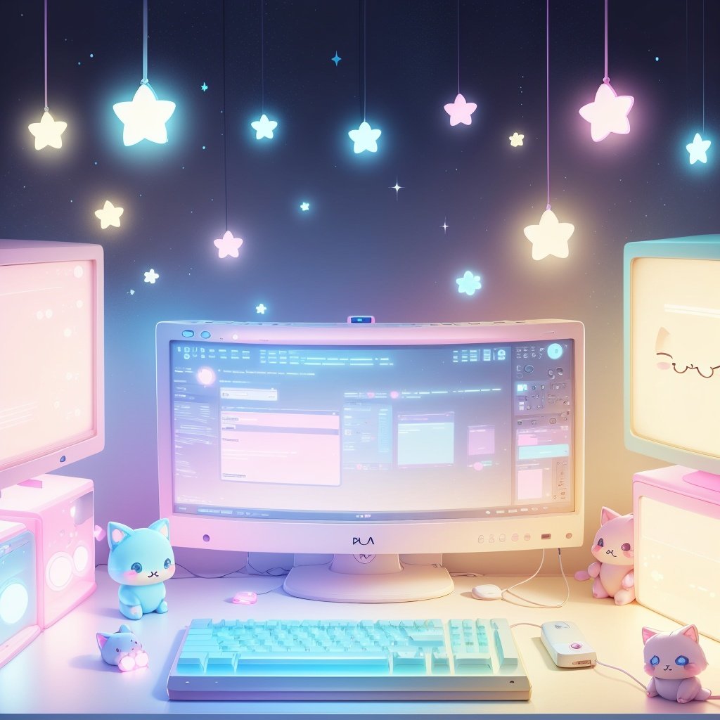 <lora:KawaiiTech-20:1>, kawaiitech,pastel color, kawaii,  cute colors ,scifi,  computer 