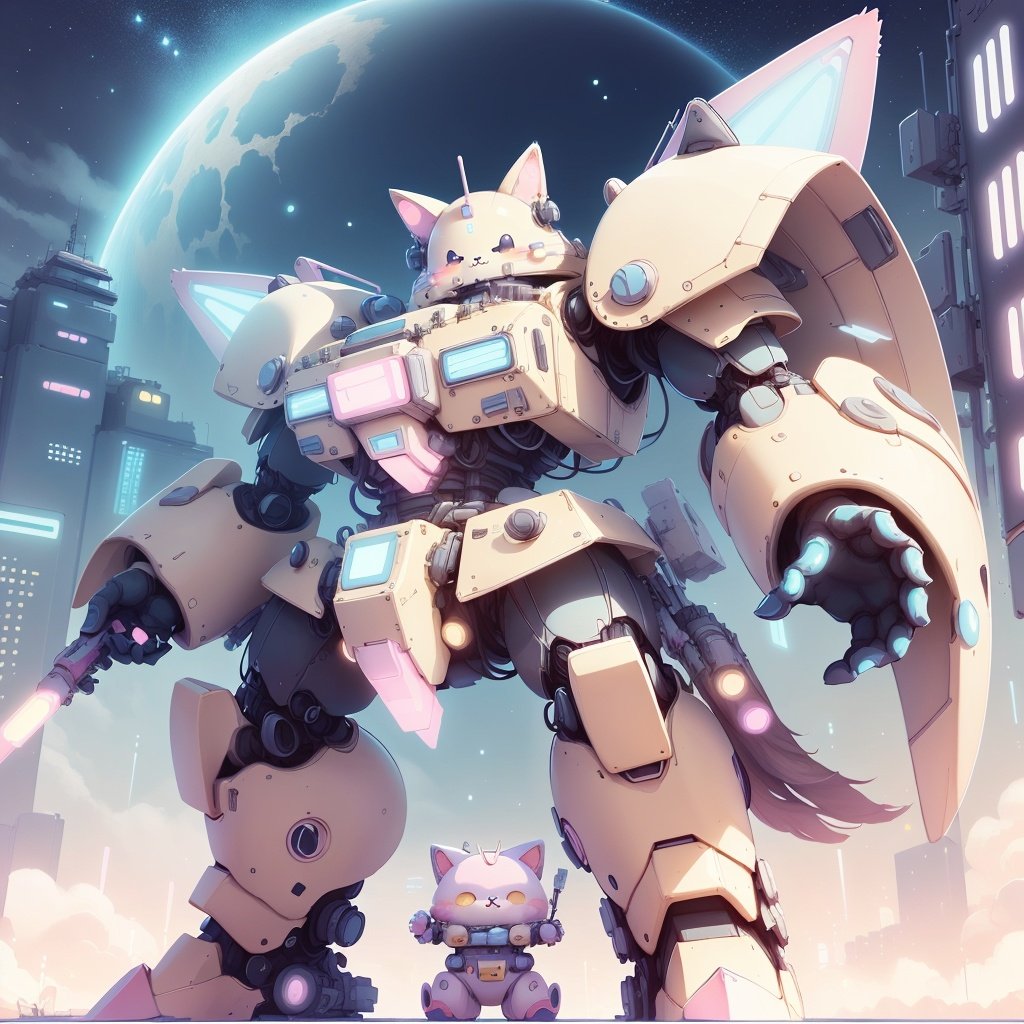 <lora:KawaiiTech-20:1>, kawaiitech,pastel color, kawaii,  cute colors ,scifi, rounded,battle mech