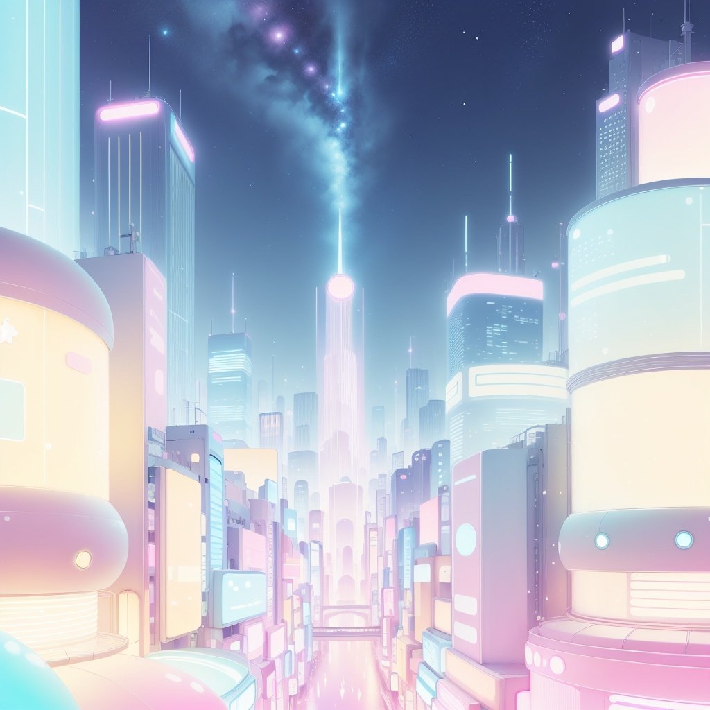 <lora:KawaiiTech-20:1>, kawaiitech,pastel color, kawaii,  cute colors ,scifi,  pink,city, metropolis 