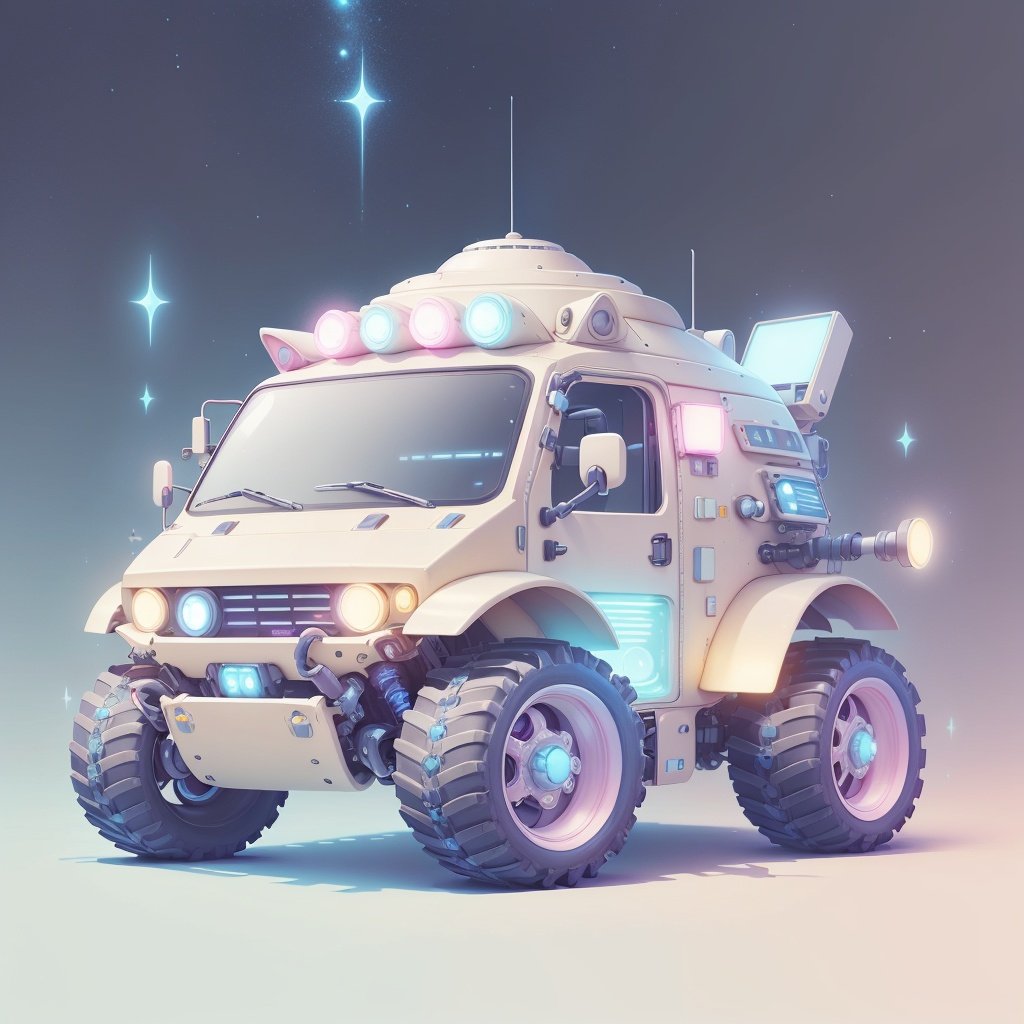 <lora:KawaiiTech-20:1>, kawaiitech,pastel color, kawaii,  cute colors ,scifi,  ground vehicle, 