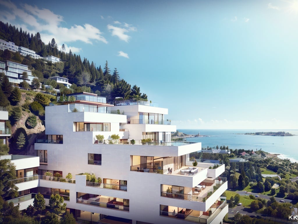 (Aerial view:1.1), niaokan, Bird’s eye view, modern buildings,a house on a cliff with a balcony  (8k, RAW photo, best quality, masterpiece:1.2), (realistic, photo-realistic:1.3),, (extremely detailed CG unity 8k wallpaper), (masterpiece), (best quality), (ultra-detailed), (best illustration), (best shadow),