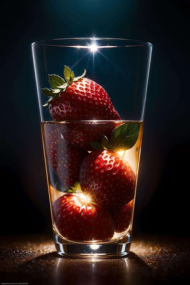 (Magical Photo:1.3) of (Realistic:1.3),(Energetic:1.3) product photography of a strawberries fall into a glass of milk, intricate, epic,(by Artist RHADS:1.3),Highly Detailed,(Provia:1.3)