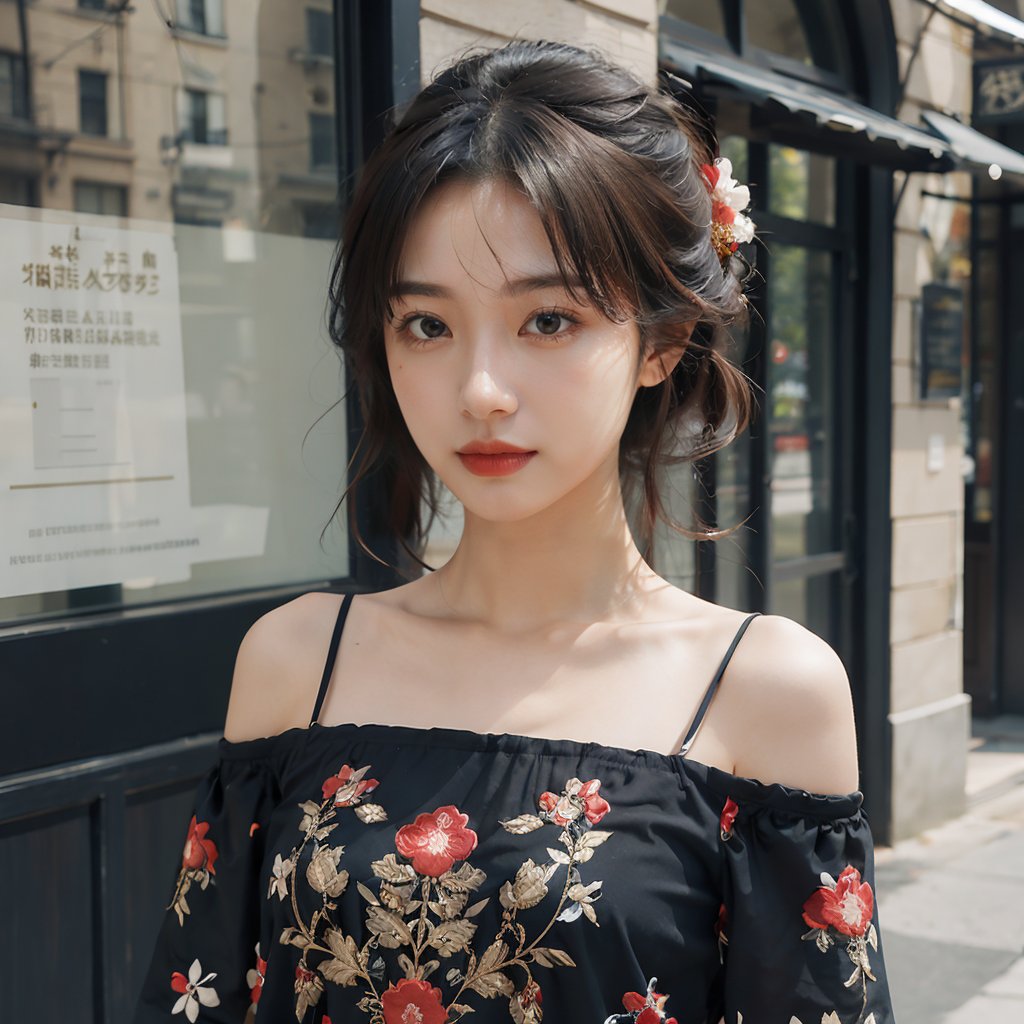 1girl,moyou,upper body,embroidery,fine clothes,off shoulder top,
