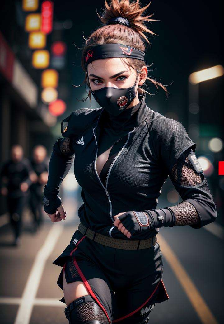 highres, shadows, absurdres, best_quality, ultra_detailed, 8k, extremely_clear, photograph, beautiful, sharp focus, hdr,((running ninja)), textured clothing, (black background:1.)