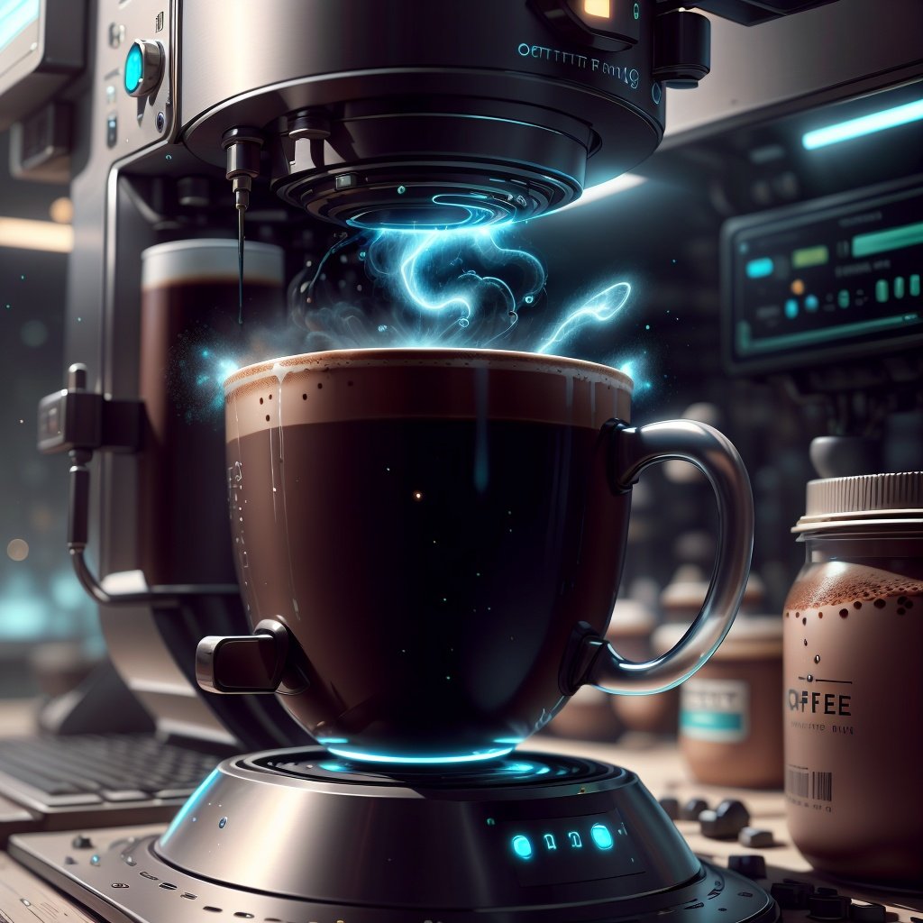 <lora:AntimatterTech-20:1.2>,antitech,light particles, coffee machine , detailed background,scifi, 