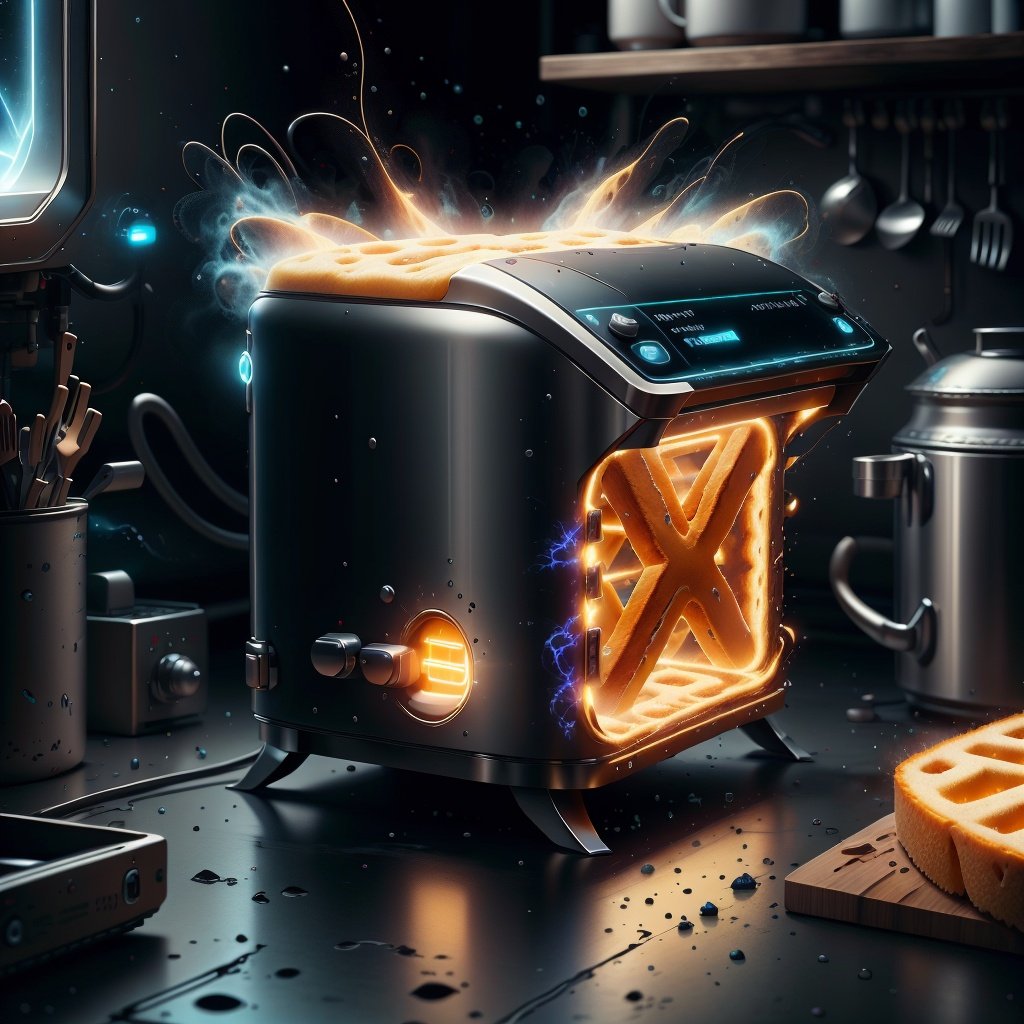 <lora:AntimatterTech-20:1.2>,antiTech, scifi , energy, toaster in kitchen , detailed background, 