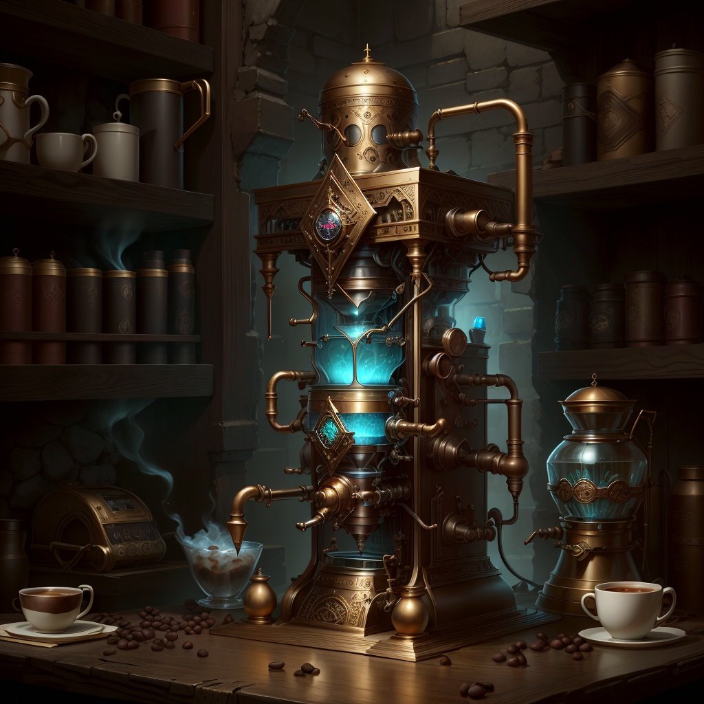 <lora:DwemerTech-21:0.8>, dwemertech,ancient   ,coffee machine , detailed background,brass
