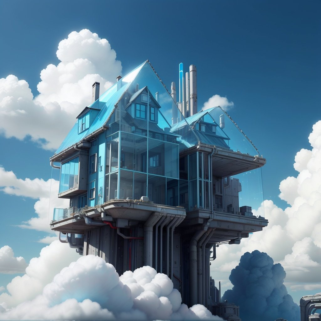 <lora:PastTech-20:0.8>,plasttech,synthetic,transparent , scifi,house on a hill, blue sky, clouds
