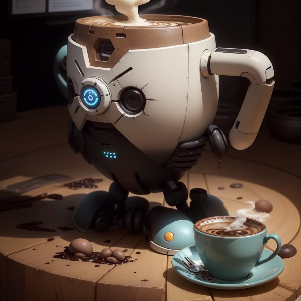<lora:EggmanTech-20:1>,eggmantech, robotic coffee making machine