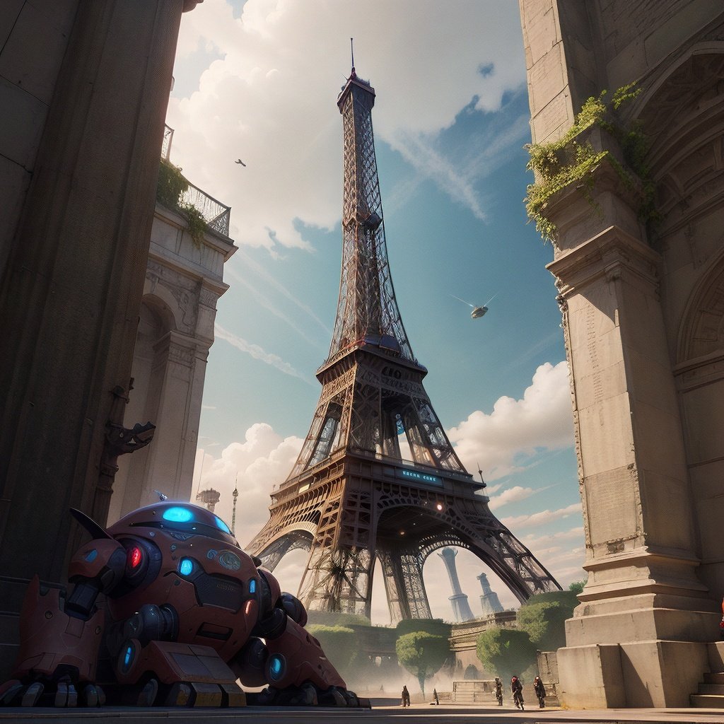 <lora:EggmanTech-20:0.8>,eggmantech, scifi, robotic ,eiffel tower