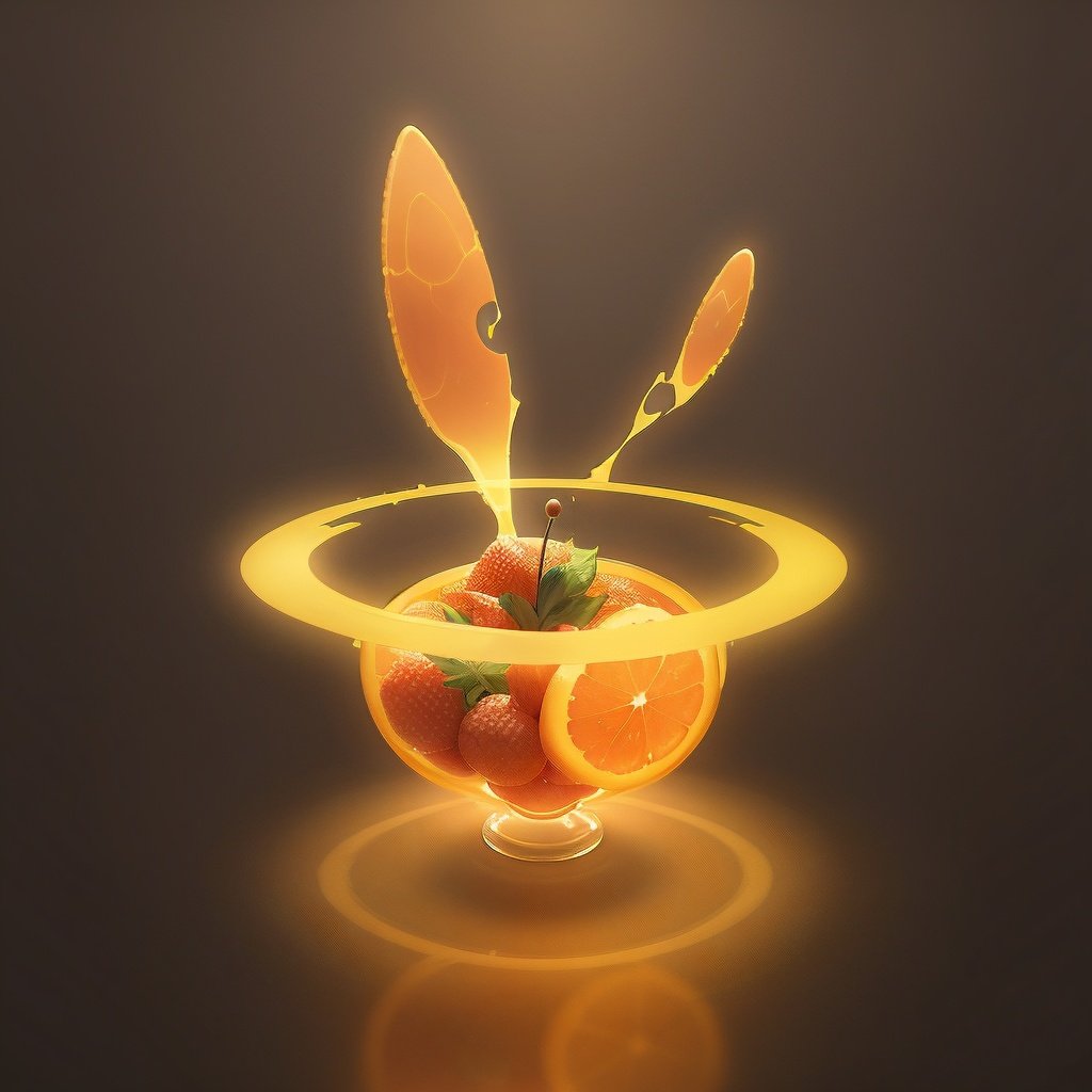 <lora:Rototech-20:0.8> ,rototech, hologram aura , no humans,  simple background,  orange bowl of fruits 