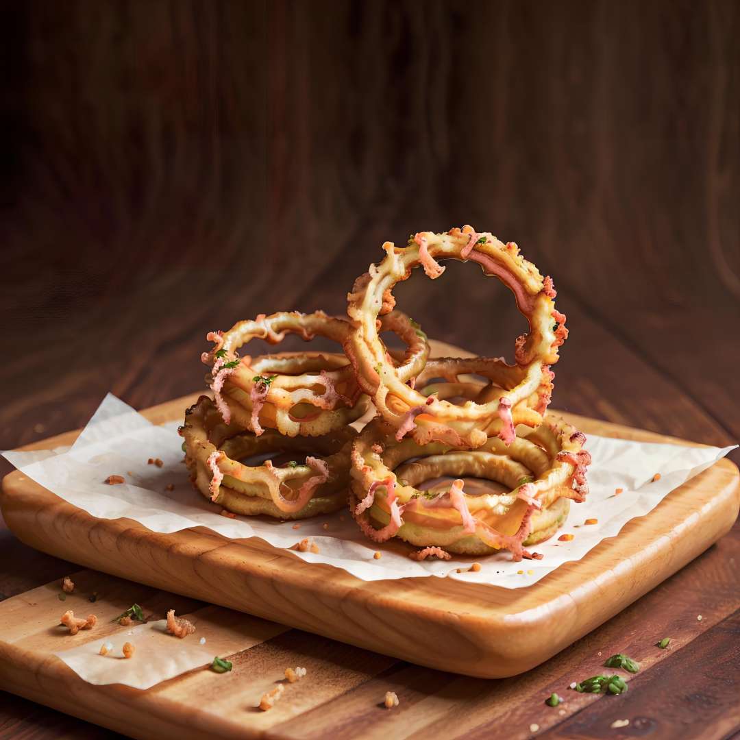 RAW photo, crispy onion rings, <lora:foodphoto:1> foodphoto, 8k uhd, dslr, soft lighting, high quality, film grain, Fujifilm XT3 