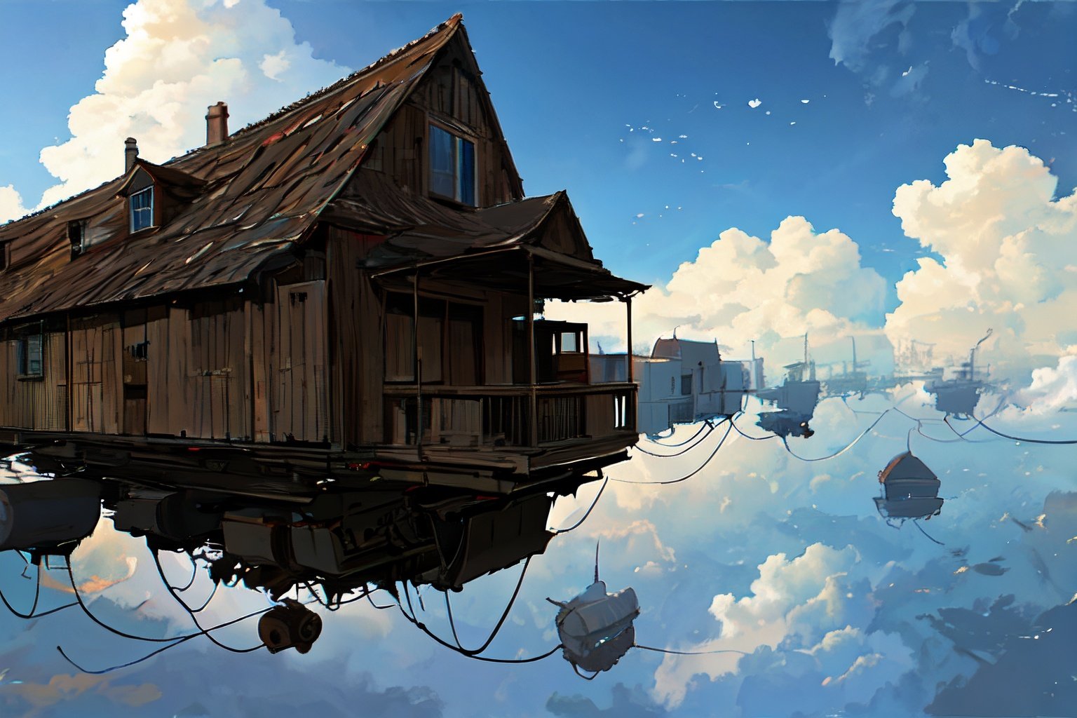 sky,building floating on air,cloud,(((masterpiece,best quality))),ultra high res,nan,scenery,floating