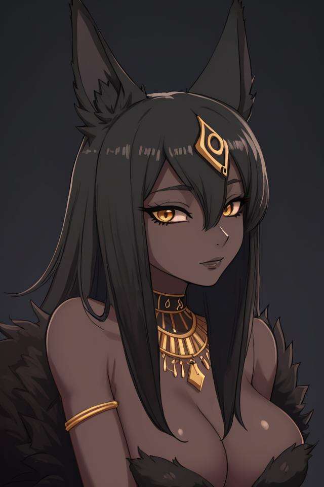 snout, black fur,(woman:0.5), Anubis, intricate, elegant,