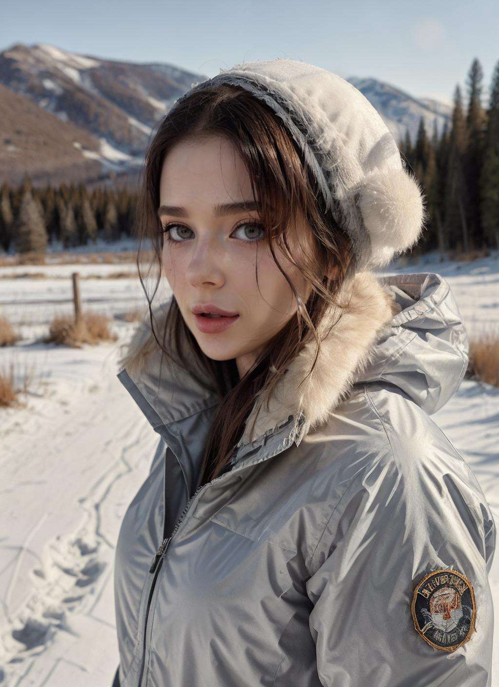 RAW Photo, professional color graded, BREAK portrait photograph of girl Re1slin, wearing puffy jacket, on snowy mountian, hiking, sharp focus, HDR, 8K resolution, intricate detail, sophisticated detail, photorealistic, looking at viewer, <lora:detailed_eye:0.8>, <lora:Re1slin:0.75>, <lora:quickfix:1>