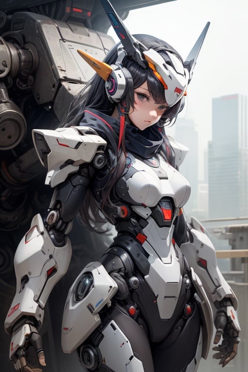 mecha musume, mechanical parts, robot joints, headgear, full armor,1girl, solo, (masterpiece, best quality, high quality, highres, ultra-detailed)