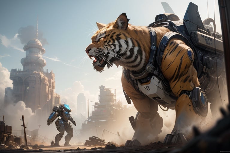 Unreal Engine,cinematic shot,best quality, masterpiece, realistic,high quality,Mech4nim4lAI, [tiger :robot:.5] ,fantastical scenes