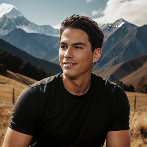 black t-shirt,ride motobycle,realistic,mountain everest,outdoors,blurry background,brown hair,shirt,blurry,looking at viewer,short hair,sky,day,cloud,hand in pocket,full body,ultra high res，raw photo，smile<lora:Jay-000002:1.0>