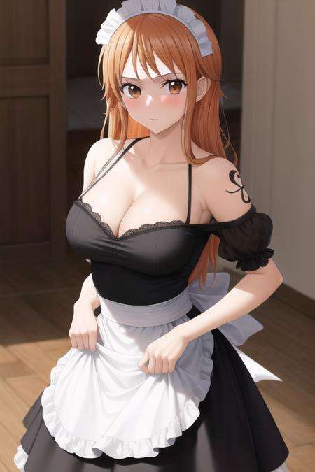 masterpiece, best quality, 1girl, looking at viewer, one piece,namiOP, (maid),<lora:namiOP:1>