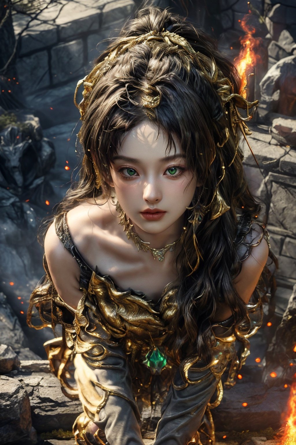 <lora:tianqingniu_20230720015937-000009:0.6>,tianqingniu,masterpiece,ultra high resolution,masterpiece,ultra high resolution,artwork,3D,CG,unreal engine 5,(mew:1.1),1girl,green ghost fire,exquisite details,light and shadow effects,realistic and exquisite golden details in the movie background,light yellow and 32 kextreme perspectives,majic ring,