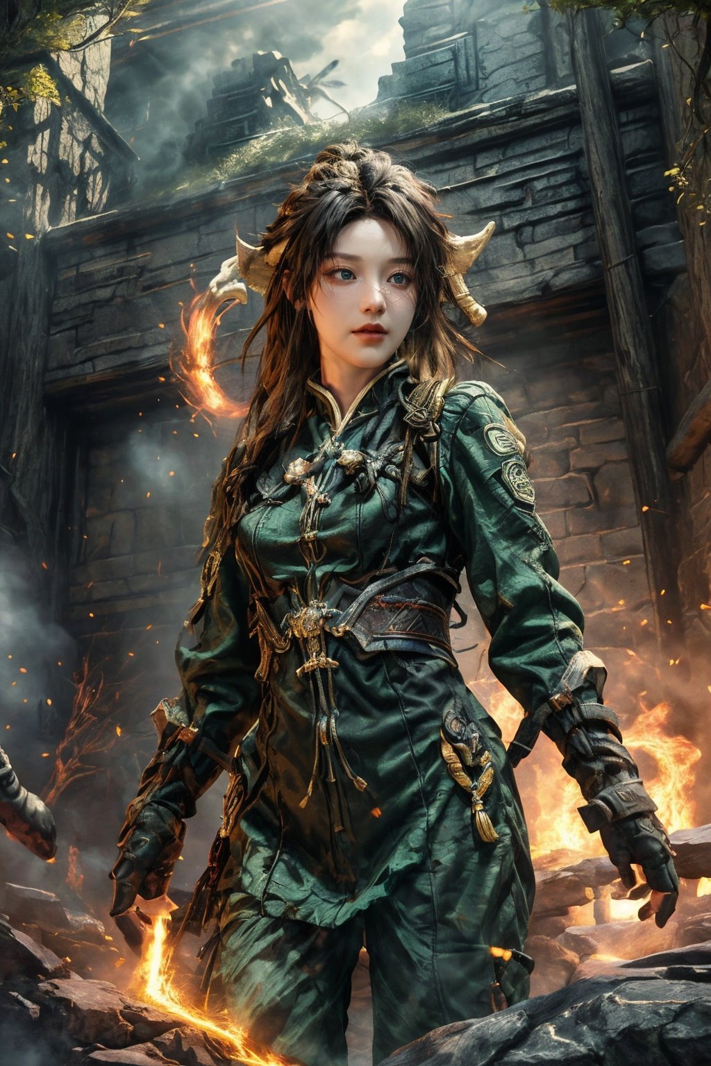 <lora:tianqingniu_20230720015937-000009:0.6>,tianqingniu,masterpiece,ultra high resolution,masterpiece,ultra high resolution,artwork,3D,CG,unreal engine 5,(mew:1.1),1girl,green ghost fire,exquisite details,light and shadow effects,realistic and exquisite golden details in the movie background,light yellow and 32 kextreme perspectives,