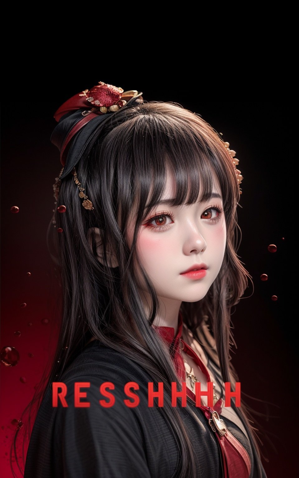 a girl,(illustration:1.3),(cover art:1.2),(((red))),portrait,red background,red splash,