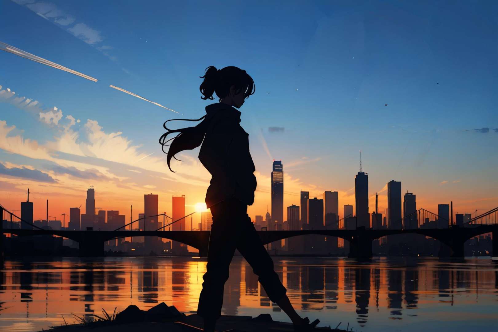 masterpiece, best quality, silhouette, skyline