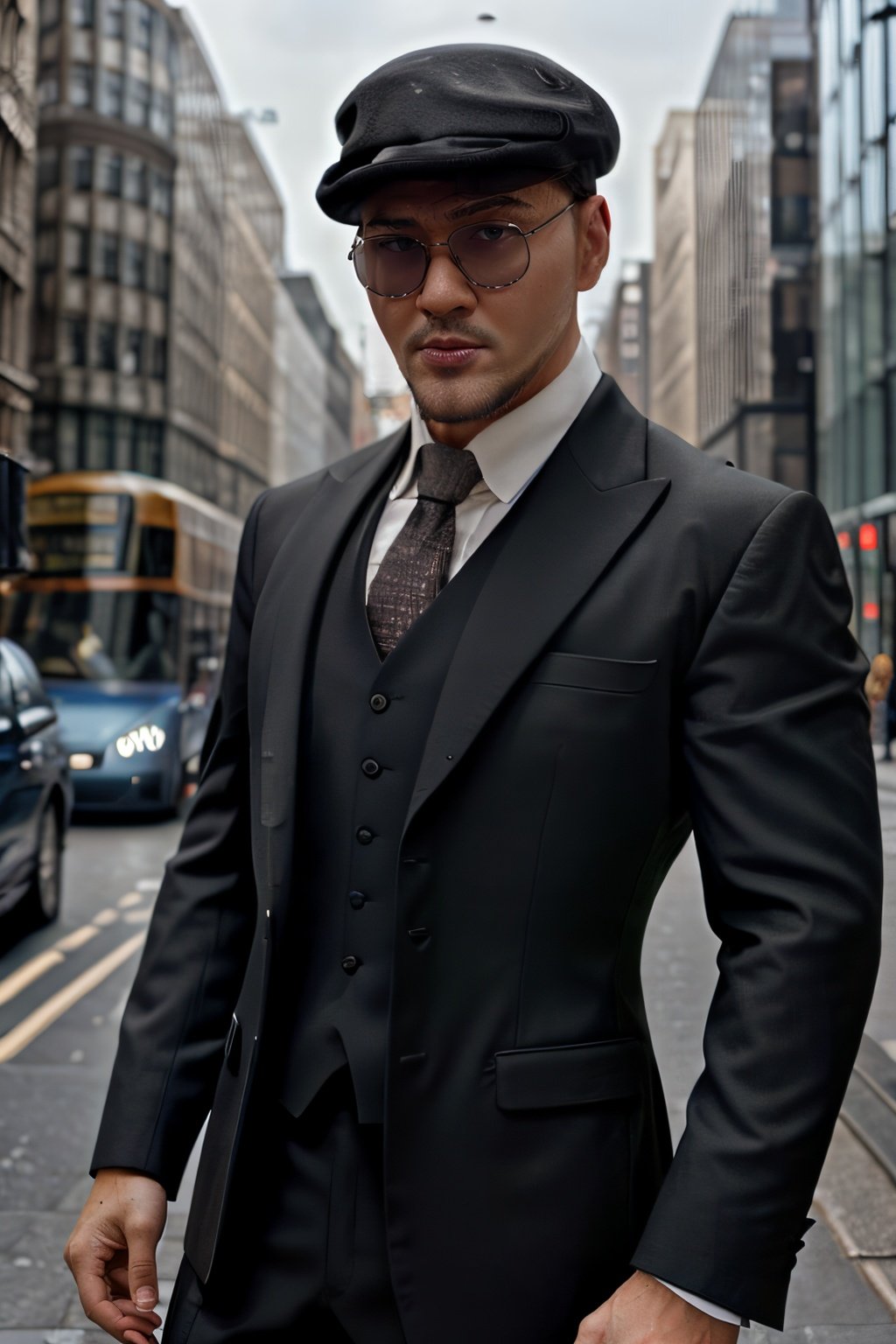 gorgeous male dressed in sherlock holmes suit, (wearing hat),(wearing glasses),standing on baker street, london, attractive, flirting, (((full body visible))), looking at viewer, portrait, photography, detailed skin, realistic, photo-realistic, 8k, highly detailed, full length frame, High detail RAW color art, piercing, diffused soft lighting, shallow depth of field, sharp focus, hyperrealism, cinematic lighting, <lora:ded1_v1-000003:1>