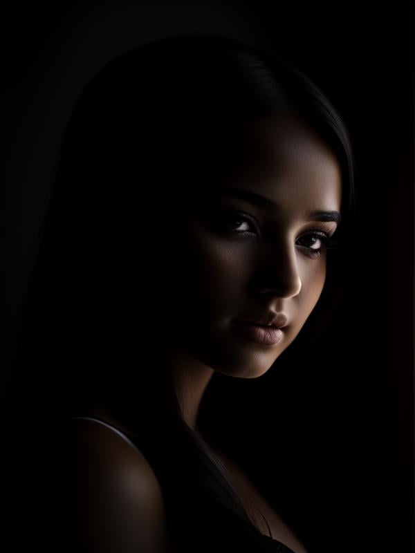 HyperSmoke, award winning portrait photo of an young woman, bokeh, backlit, (brown color in detail:1.1), elegant atmosphere, realistic, intricate details, true skin tone, dark theme <lora:lowkey_v1.1:1>