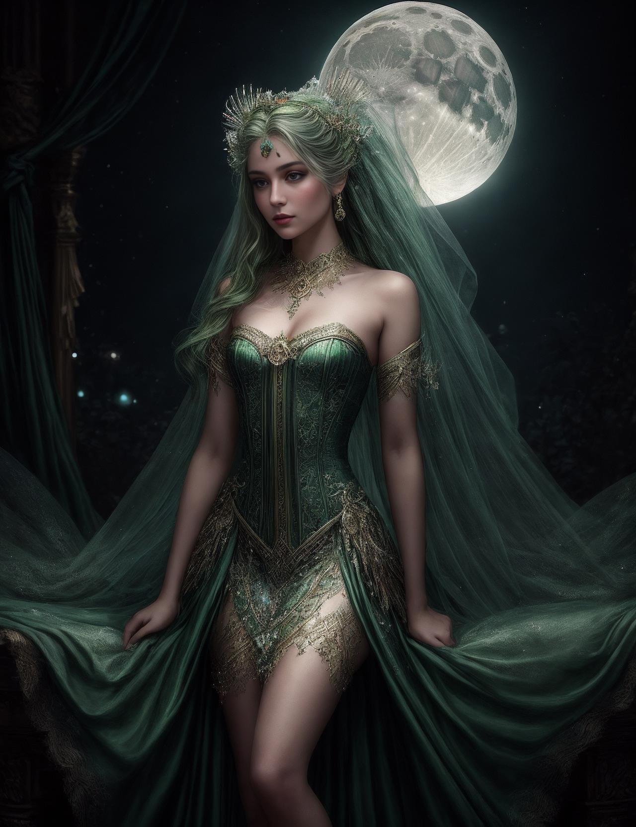 ((best quality)), ((masterpiece)), ((realistic)), (detailed),  a Russian Balanced Merfolk Enchantress  wearing OliveGreen Enchanted bodice, pulsating with a gentle, inner luminosity and Flared midi skirt, exuding a touch of vintage-inspired charm and Moonstone hairpin, radiating a soft lunar luminescence,  (solo:1.2), Transcendent Glow,((masterpiece)), absurdres, HDR, <lora:add_detail:1>, <lora:LowRA:0.5>