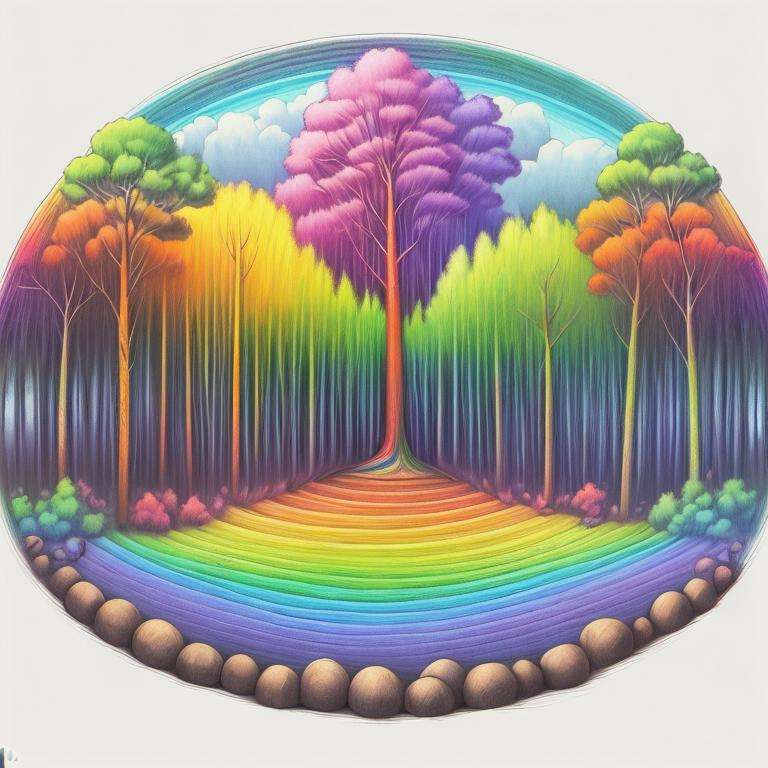 RainbowPencilRockAI forest <lora:RainbowPencilRockAI:.9>