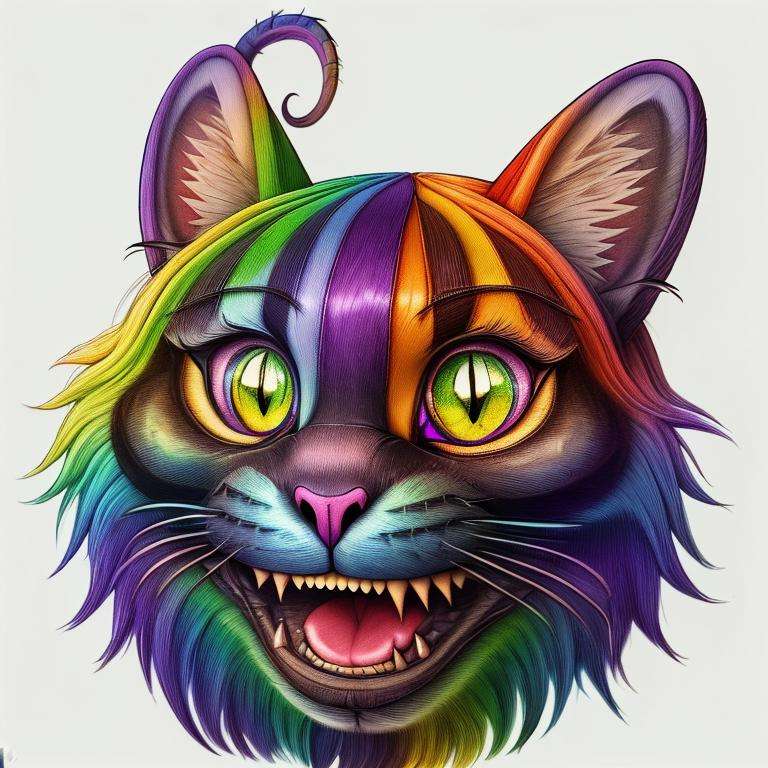 RainbowPencilRockAI cheshire cat <lora:RainbowPencilRockAI:1>