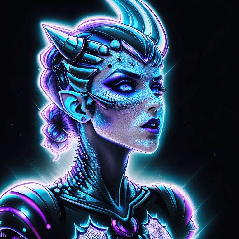 ultra detailed abstract photography of a cute pale draconian girl in full body pose, mix of dragon and girl, half dragon, silver ponytail with strands hair, (masterpiece), realistic, beautiful face, cinematic light, (beautiful purple cat eyes:1.0), perfect anatomy, dragon horns, in the art of LazrPopAI,night sky moonlight, starry background,fine detailed silver crescent glasses, pointy ears, cowboy shot, open mouth, medium breasts, (blackish scaly skin:1.3),black lips, black eye shadow,hyperdetailed painting, luminism, 4k resolution,Soft Lighting, Photographic Realism,3d rendering, octane rendering, <lora:LazrPopAI:1.2>