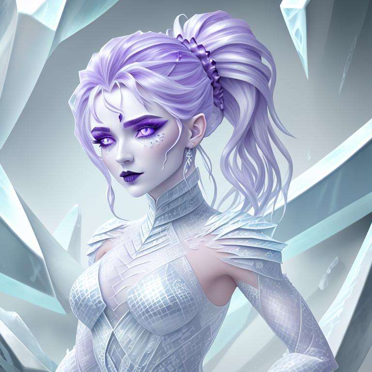 ultra detailed abstract photography of a cute pale draconian IceAI girl in full body pose, mix of dragon and girl, half dragon, silver ponytail with strands hair, (masterpiece), realistic, beautiful face, cinematic light, (beautiful purple eyes:1.3), perfect anatomy,dragon horns,fine detailed silver crescent glasses, pointy ears, cowboy shot, medium breasts, (fine detailed scaly skin:1),black lips, black eye shadow<lora:IceAI:1.0>