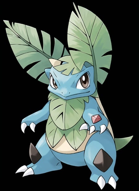 sugimori ken \(style\), pokemon \(creature\), (venusaur), cobalion, solo, looking at viewer, simple background, brown eyes, closed mouth, standing, full body,no humans, claws, white background, blue body,  <lora:pokemon_v3_offset:1>