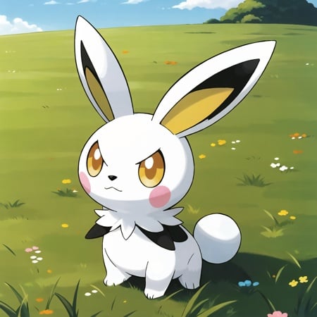 sugimori ken \(style\), electric pokemon, rabbit, yellow body, (masterpiece), high quality, best quality, high-definition, ultra-detailed, outdoors, grass  <lora:pokemon_v3_offset:1>